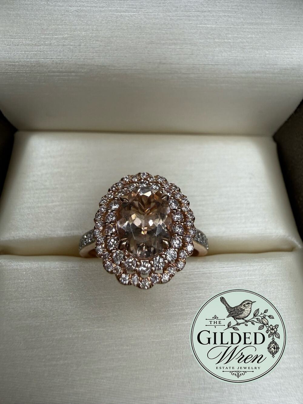 14K Rose Gold Champagne Tourmaline Diamond Double Halo Ring Size 7 3.82g